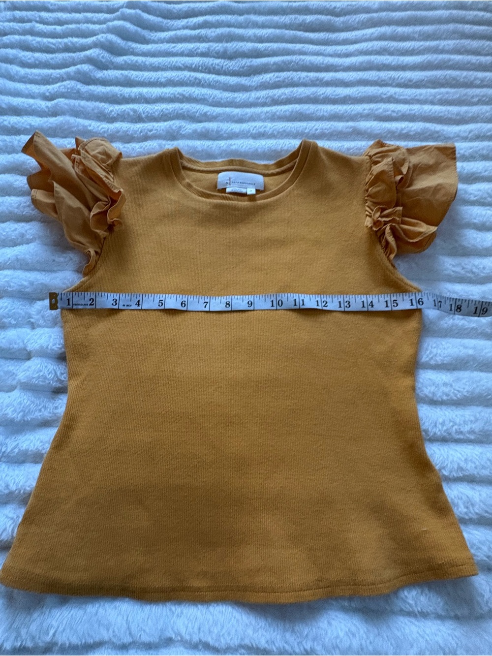 Anthropologie Womens XS Mustard Ruffle Sleeve Knit Top Flutter Sleeve Boho - Picture 6 of 7